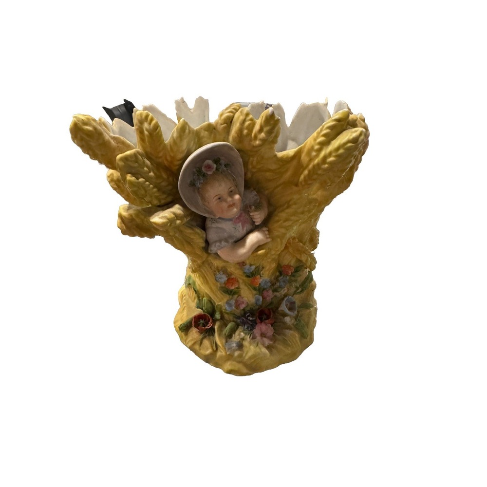 Antique porcelain girl with flowers double vase  figure‎ Germany ?